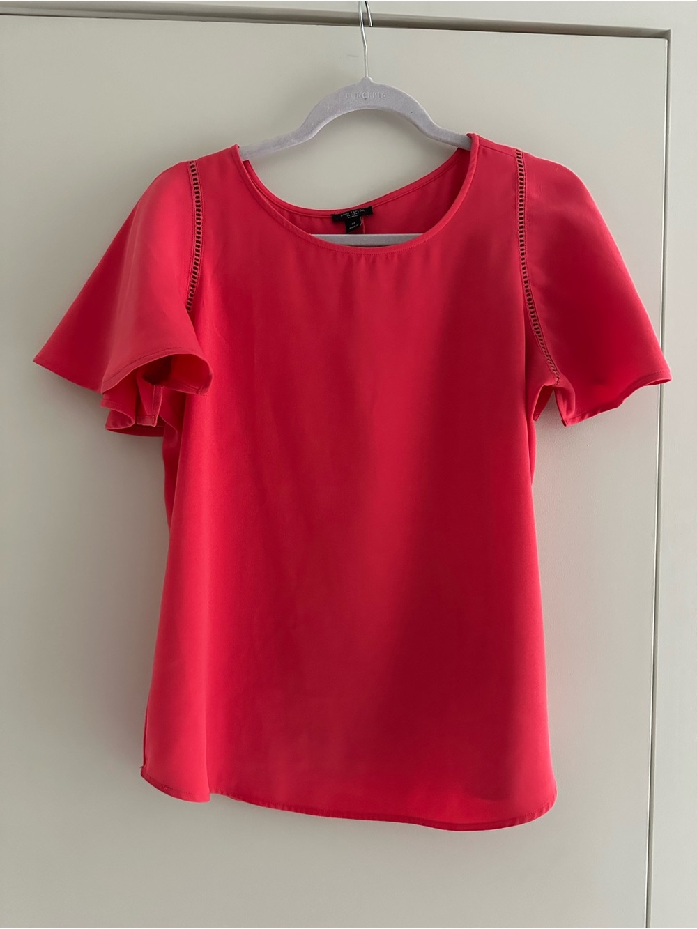 Ann Taylor Coral-Red Flutter Sleeve Blouse
